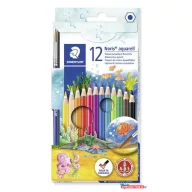   Akvarell ceruza készlet, hatszögletű, ecsettel, STAEDTLER "Noris® aquarell 144 10", 12 különböző szín