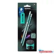   Grafitceruza készlet, hegyezővel, radírral, HB, STAEDTLER "Norix® 181", zöld