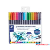   Ecsetirón készlet, 0,5-0,8/1,0-6,0 mm, kétvégű, STAEDTLER "3001", 18 szín