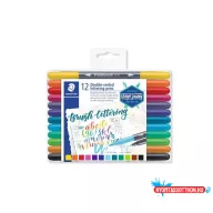   Ecsetirón készlet, 0,5-0,8/1,0-6,0 mm, kétvégű, STAEDTLER "3004"", 12 szín