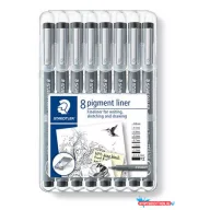   Tusfilc készlet, 8 különböző vonalvastagság, STAEDTLER "Pigment liner 308", fekete