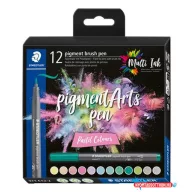   Ecsetirón készlet, STAEDTLER "Pigment brush 371", 12 különböző pasztell szín