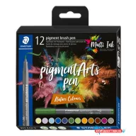   Ecsetirón készlet, STAEDTLER "Pigment brush 371", 12 különböző természeti szín