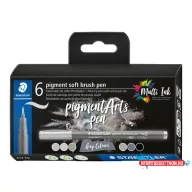  Ecsetirón készlet, STAEDTLER "Pigment 372", 6 különböző fekete és szürke árnyalat