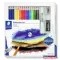 Akvarell ceruza készlet, ecsettel, radírral, hegyezővel, grafitceruzával, STAEDTLER® "146 10C", 12 különböző szín