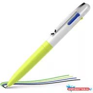   Golyóstoll, 0,5 mm, nyomógombos, négyszínű, SCHNEIDER "Take 4 Neon", sárga-fehér