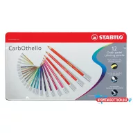   Pasztell ceruza készlet, kerek, fém doboz, STABILO "CarbOthello", 12 különböző szín