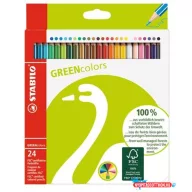   Színes ceruza készlet, hatszögletű, STABILO "GreenColours", 24 különböző szín