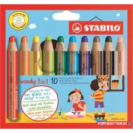   Színes ceruza készlet, kerek, vastag, STABILO "Woody 3 in 1", 10 különböző szín