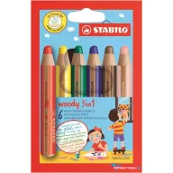   Színes ceruza készlet, kerek, vastag, STABILO "Woody 3 in 1", 6 különböző szín