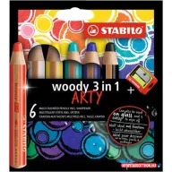   Színes ceruza készlet, kerek, vastag, STABILO "Woody ARTY 3 in 1", 6 különböző szín