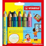   Színes ceruza készlet, STABILO "Woody 3 in 1 duo", 6 dupla vegyes szín