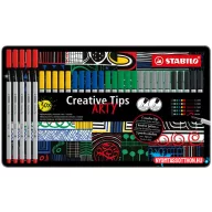   Tűfilc készlet, fém doboz, STABILO "Creative Tips ARTY", 6 különböző szín, 5 különböző vastagság