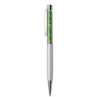   Golyóstoll, krémfehér, felül zöld SWAROVSKI® kristállyal töltve, 14 cm, ART CRYSTELLA®