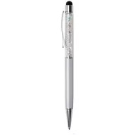   Golyóstoll, krémfehér, felül színjátszós fehér SWAROVSKI® kristállyal töltve, érintővel, 14 cm, ART CRYSTELLA®