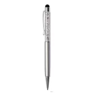   Golyóstoll, ezüst, felül fehér SWAROVSKI® kristállyal töltve, érintővel, 14 cm, ART CRYSTELLA®
