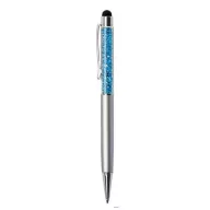   Golyóstoll, ezüst, felül aquakék SWAROVSKI® kristállyal töltve, érintővel, 14 cm, ART CRYSTELLA®