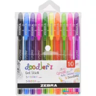   Zseléstoll készlet, 0,33 mm, kupakos, ZEBRA "Doodler'z Neon & Fashion", 10 vegyes szín