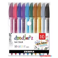   Zseléstoll készlet, 0,33 mm, kupakos, ZEBRA "Doodler'z Glitter", 10 csillogó vegyes szín