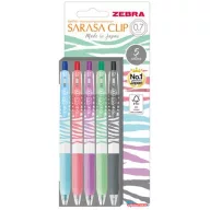   Zseléstoll készlet, 0,33 mm, nyomógombos, csíkos test, ZEBRA "Sarasa Clip Pastel", 5 különböző pasztell szín