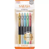   Zseléstoll készlet, 0,33 mm, nyomógombos, ZEBRA "Sarasa Clip Decoshine", 5 vegyes metál szín