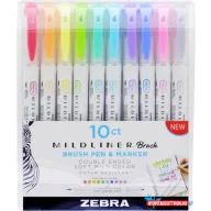   Ecsetirón készlet, 0,5/0,7 mm, kétvégű, ZEBRA "Mildliner Brush&Marker", 10 különböző szín
