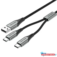 Vention USB-A/M -> 2*USB-C/M, 1m, (3A,60W), kábel