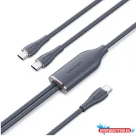   VENTION USB 2.0 Type-C M to 2 Type-C M 5A kábel  1.5M Black Silicone Type