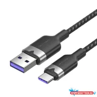 Vention USB-A 2.0/M -> USB-C/M, 1m,(fekete,6A), kábel