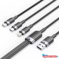   Vention USB-A 2.0/M -> USB-C/Lightning/Micro USB-B, 1,5m,(fekete,3A,3in1), kábel
