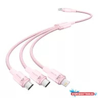   Vention USB-A 2.0/M -> USB-C/Lightning/Micro USB-B, 1,5m,(pink,3A,3in1), kábel