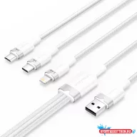   Vention USB-A 2.0/M -> USB-C/Lightning/Micro USB-B, 1,5m,(fehér,3A,3in1), kábel