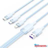   Vention USB-A 2.0/M -> USB-C/Lightning/Micro USB-B, 1,5m,(blue,6A,3in1), kábel