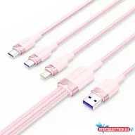   Vention USB-A 2.0/M -> USB-C/Lightning/Micro USB-B, 1,5m,(pink,6A,3in1), kábel