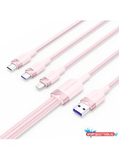   Vention USB-A 2.0/M -> USB-C/Lightning/Micro USB-B, 1,5m,(pink,6A,3in1), kábel