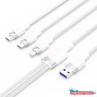   Vention USB-A 2.0/M -> USB-C/Lightning/Micro USB-B, 1,5m,(fehér,6A,3in1), kábel