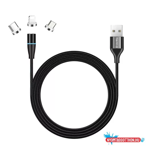 Colorway kábel 3 az 1-ben (Lightning+MicroUSB+C típusú) Mágneses adat/gyorstöltés 2,4А 1 m fekete (CW-CBUU038-BK)