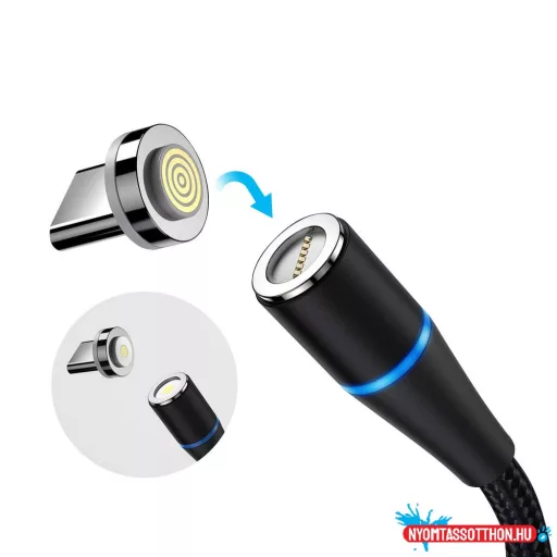 Colorway kábel 3 az 1-ben (Lightning+MicroUSB+C típusú) Mágneses adat/gyorstöltés 2,4А 1 m fekete (CW-CBUU038-BK)