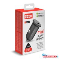 Autós töltő Colorway 1USB (USB-C 20W) Szürke