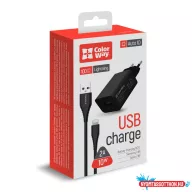   ColorWay AC töltő 1USB AUTO ID 2A (10W) fekete + kábel Lightning (CW-CHS012CL-BK)