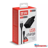   ColorWay AC töltő 1USB AUTO ID 2A (10W) fekete + mikro USB kábel (CW-CHS012CM-BK)