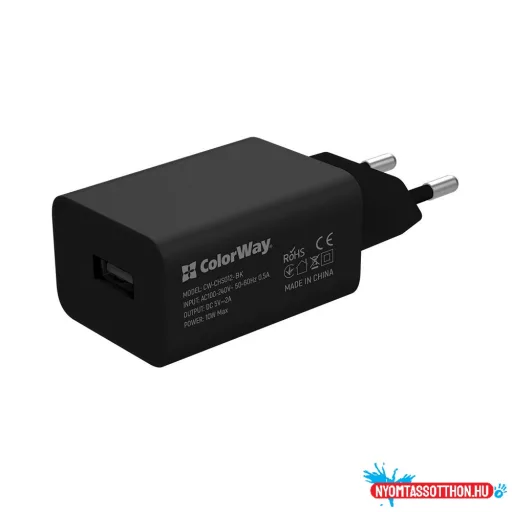 ColorWay AC töltő 1USB AUTO ID 2A (10W) fekete + mikro USB kábel (CW-CHS012CM-BK)