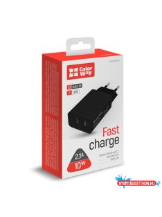   ÚJ ColorWay AC töltő 2USB AUTO ID 2.1A (10W) fekete (CW-CHS015-BK)