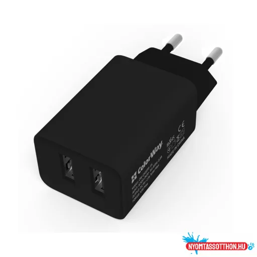 ÚJ ColorWay AC töltő 2USB AUTO ID 2.1A (10W) fekete (CW-CHS015-BK)
