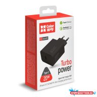 AC töltő ColorWay USB Type-C (20W) fekete (CW-CHS023PD-BK)