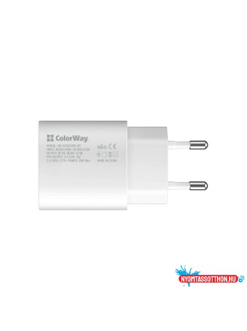 ColorWay AC töltő tápellátó port PPS USB-C (25W) fehér (CW-CHS033PD-WT)