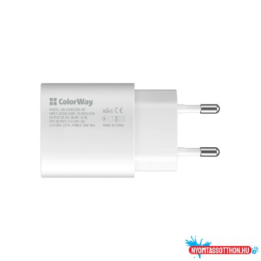 ColorWay AC töltő tápellátó port PPS USB-C (25W) fehér (CW-CHS033PD-WT)