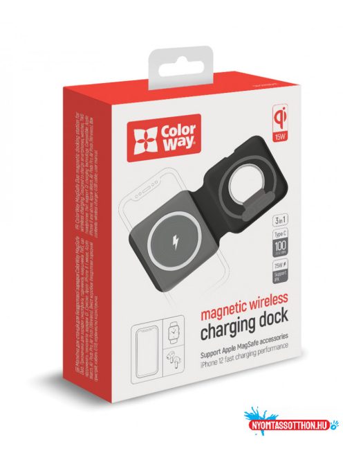 Vezeték nélküli töltő СolorWay MagSafe Duo Charger 15W iPhone -hoz (fekete)