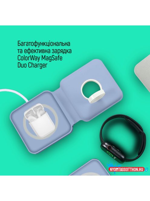 ÚJ Vezeték nélküli töltő СolorWay MagSafe Duo Charger 15W iPhone -hoz (kék)
