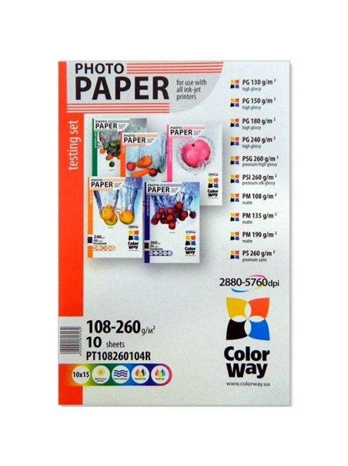 Fotópapír fotó papír teszt szett 108-260g/m 10x15 cm 10 ív